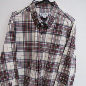 Orvis Red/Cream Plaid Long Sleeve Button Down Shirt XL